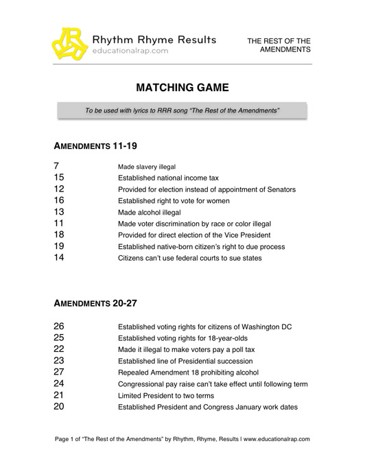 27 Amendments Worksheet