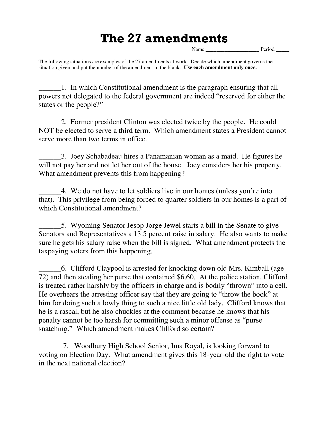 18 Amendment 1 Worksheet Worksheeto