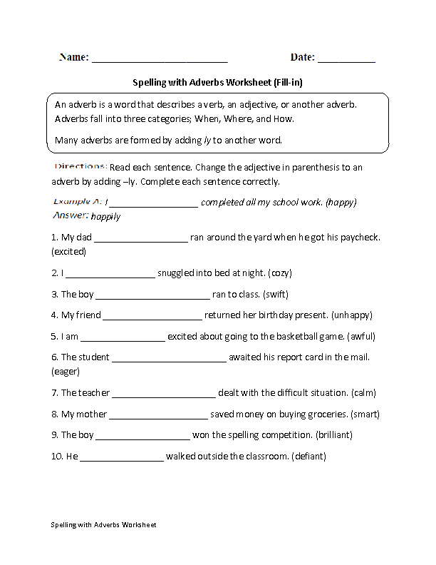 Adverb Worksheets 6th Grade