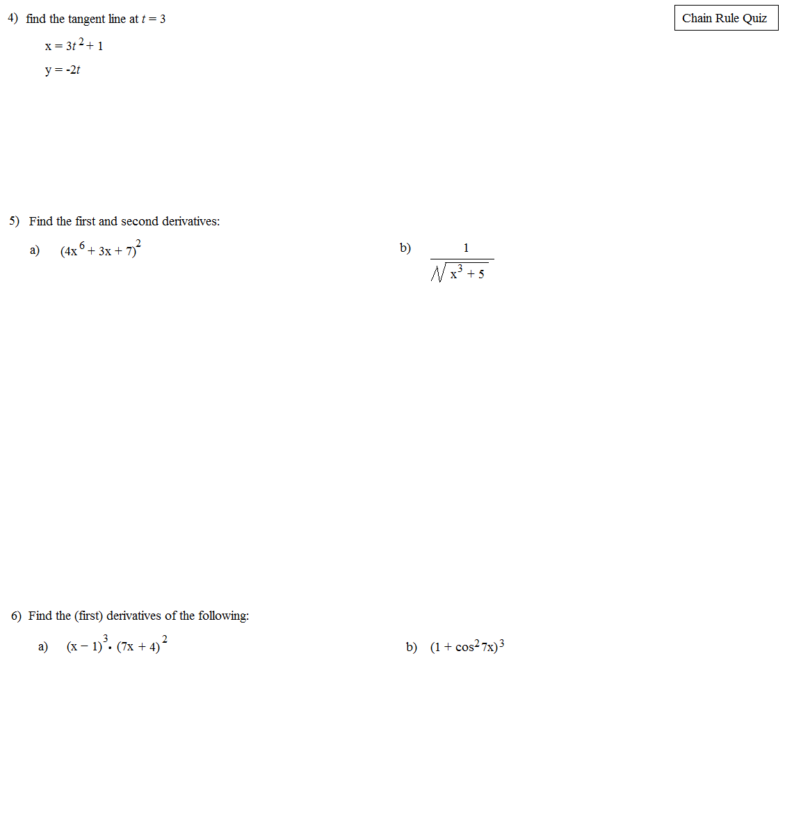 Calculus Chain Rule Worksheet