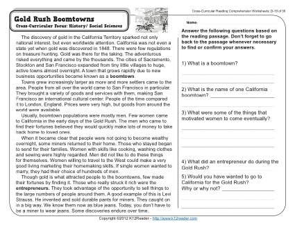 California Gold Rush Worksheets for 4th Grade