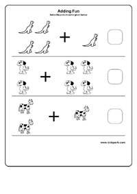 Dinosaur Math Addition Worksheets for Kindergarten