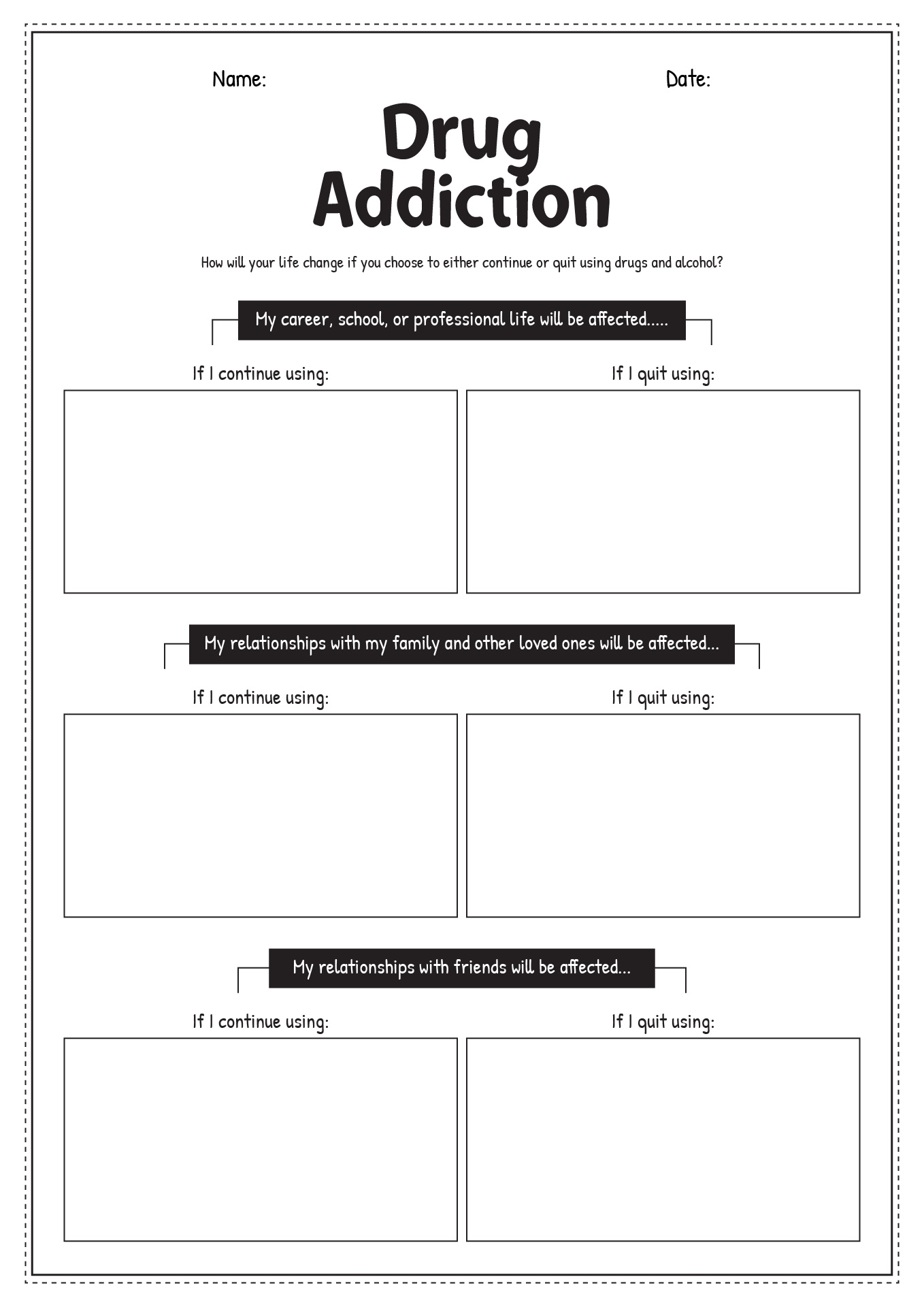 Drug Treatment Printable Workssheet Free Printable Templates