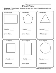 Equal Parts Fraction Worksheets