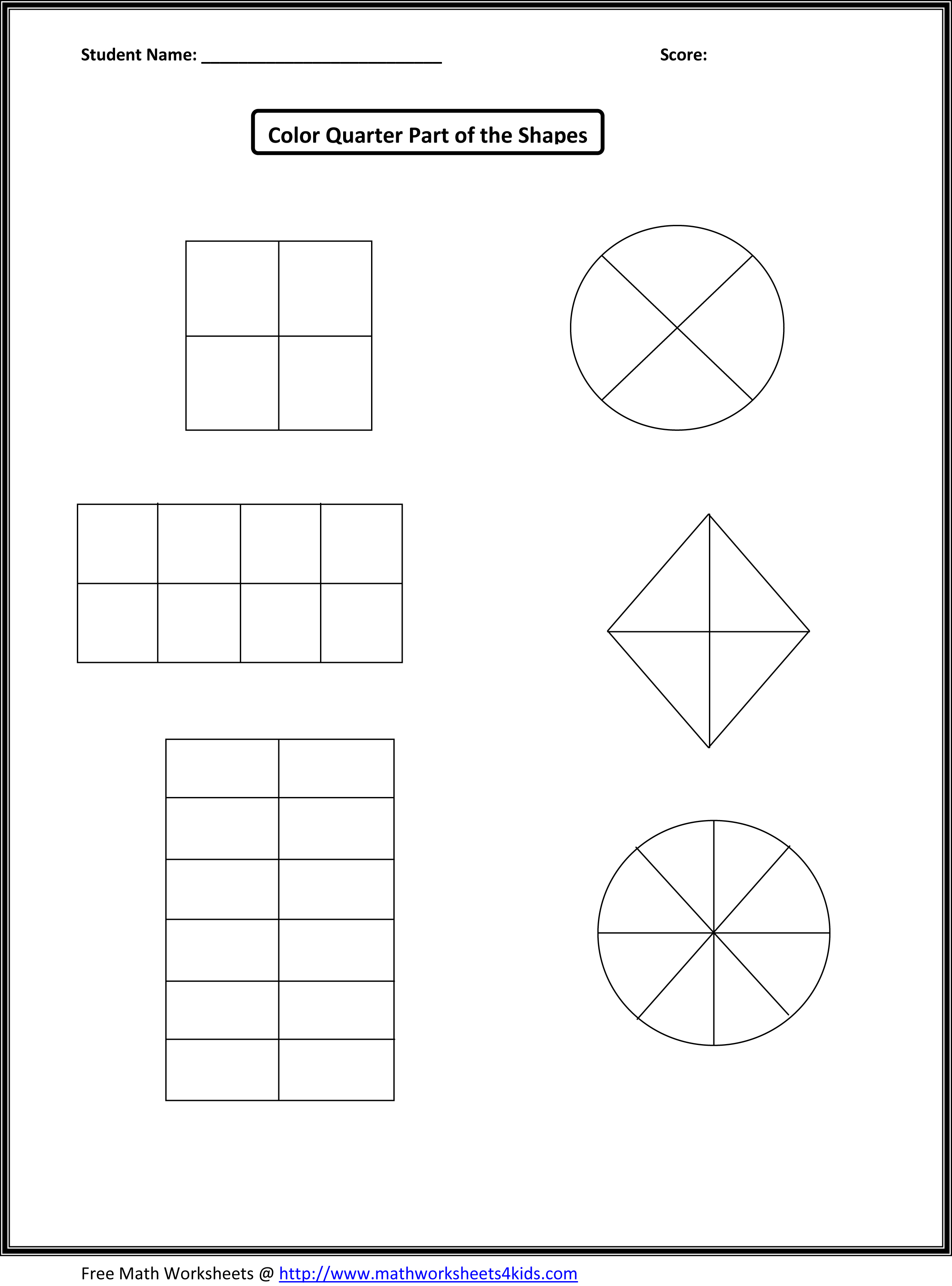 First Grade Fraction Worksheets