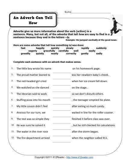 Free Adverb Worksheets 3rd Grade