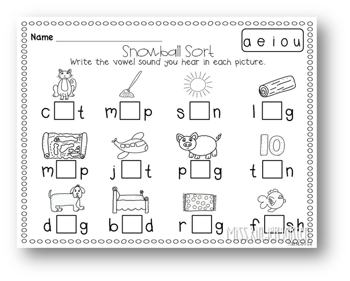 Middle Vowel Sounds Worksheet