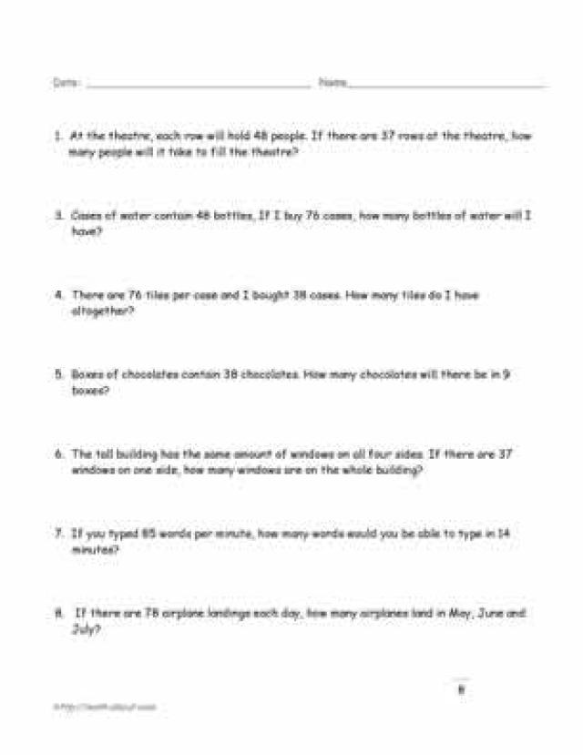 Multiplication Word Problems Worksheets