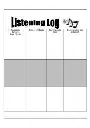 Music Listening Log Worksheet