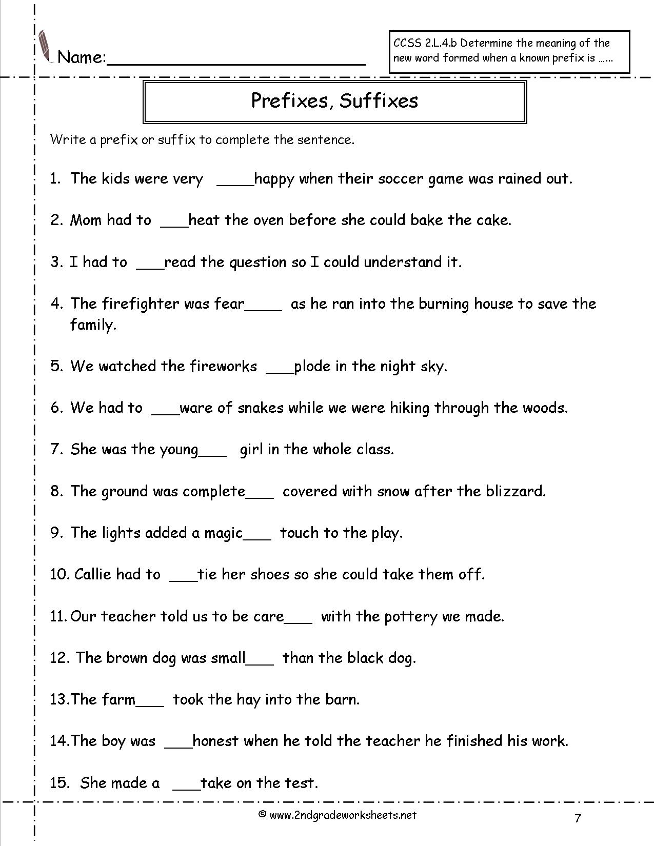 Prefix and Suffix Worksheets 3rd Grade