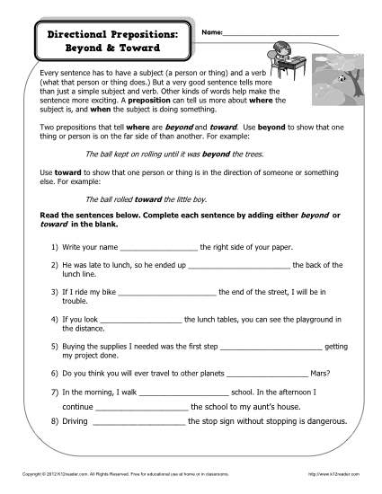 Printable Preposition Worksheets 5th Grade