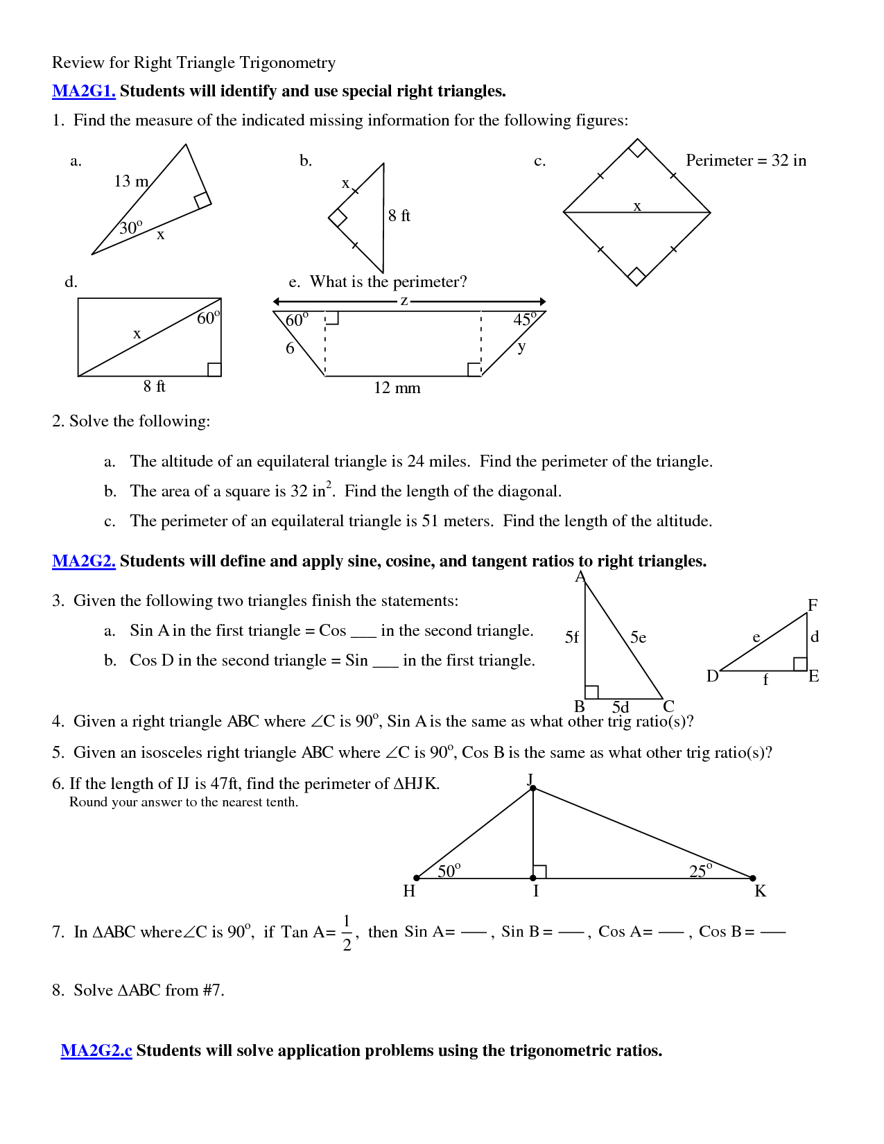 5 Applications Of Trigonometry Worksheet Worksheeto