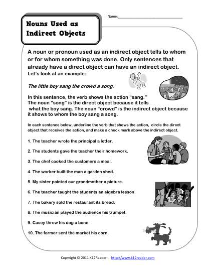 Subject Indirect and Direct Objects Worksheet