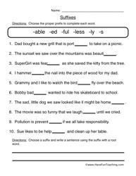 Suffix Worksheets First Grade