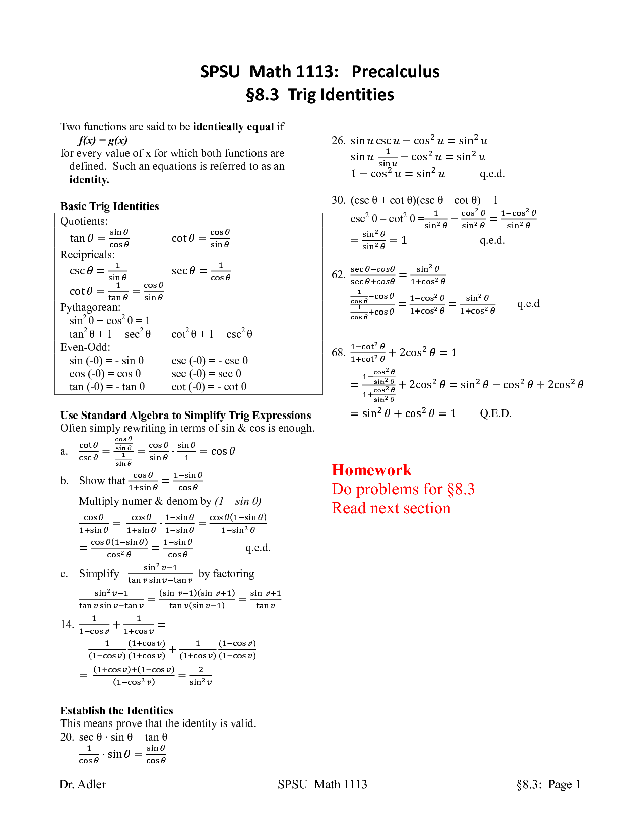 Trig Identities Cheat Sheet for Precalculus