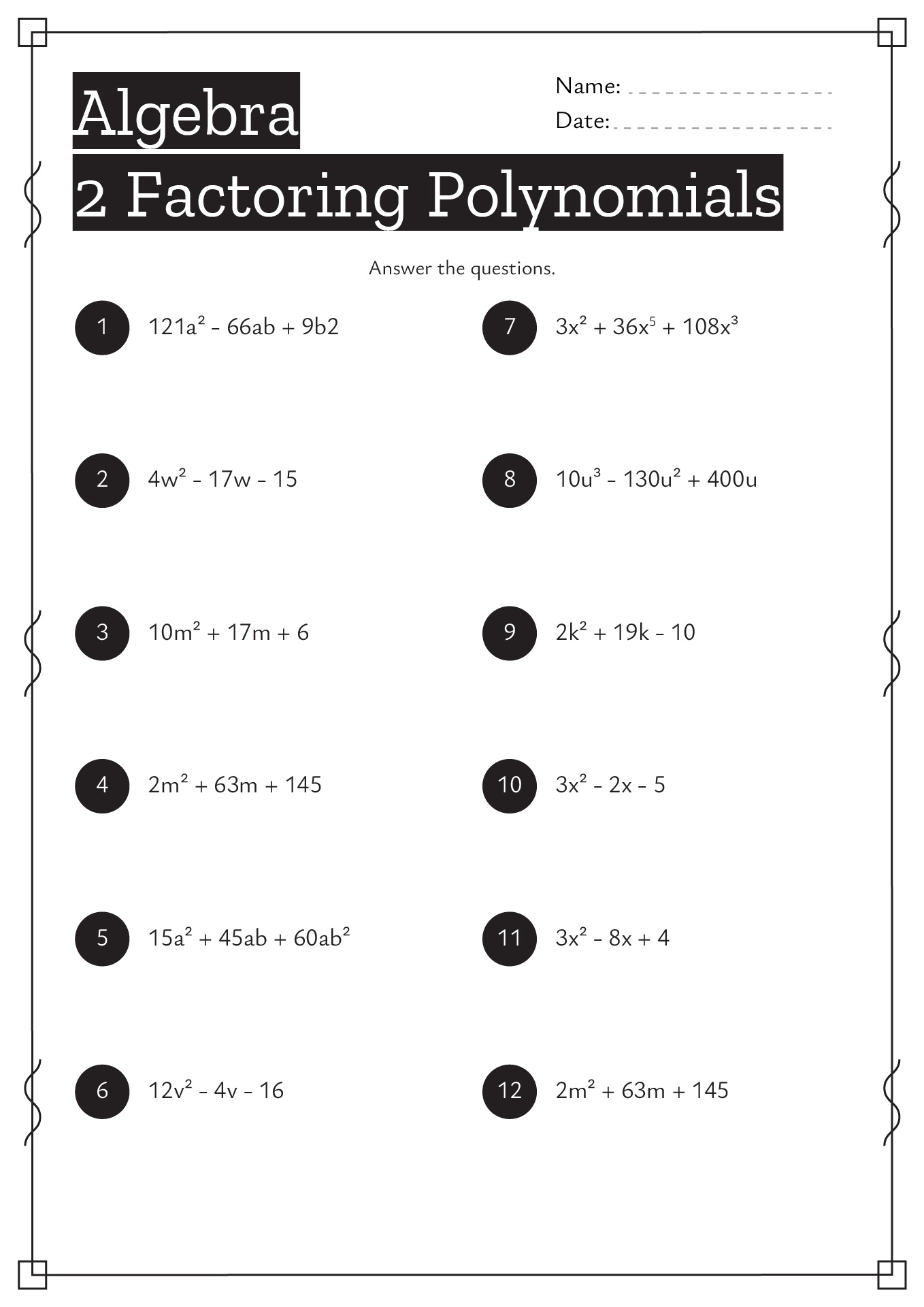 16 Algebra 1 Factoring Puzzle Worksheets Worksheeto