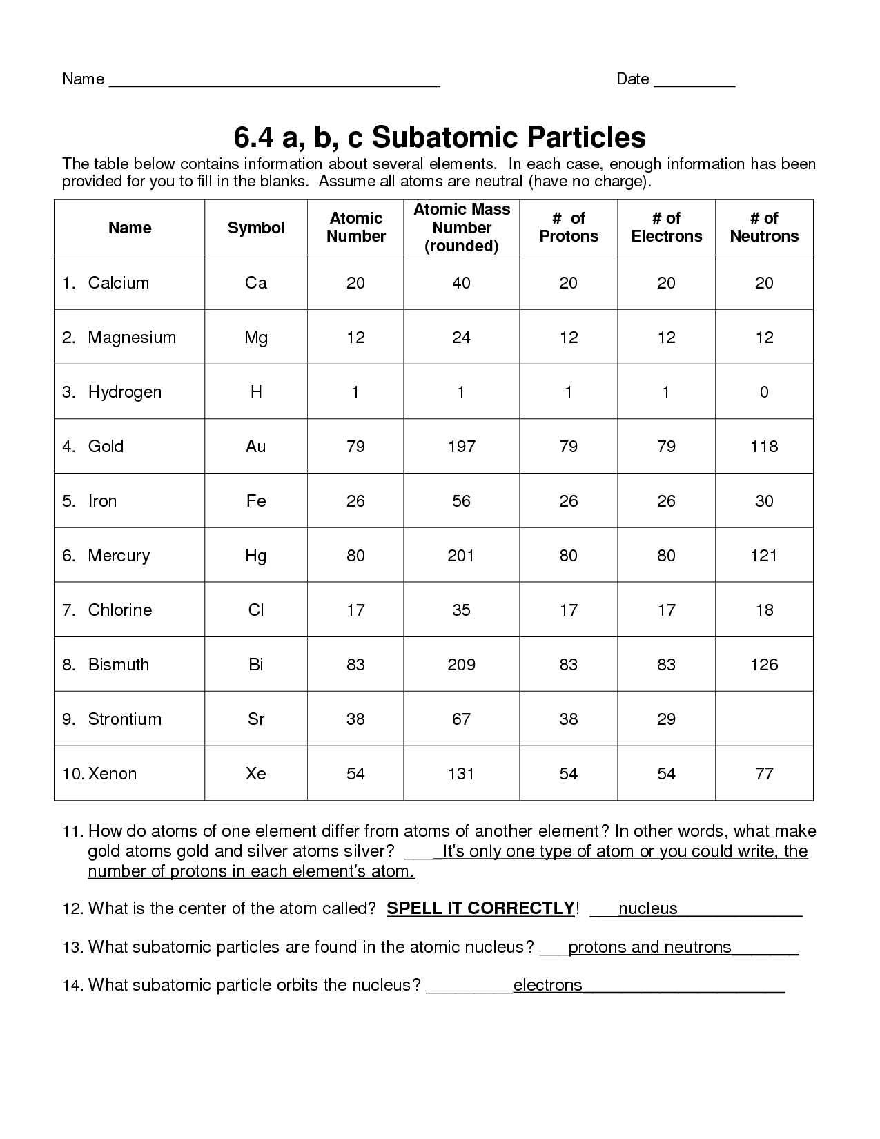 16 Atomic Structure Worksheet Answer Chart Worksheeto