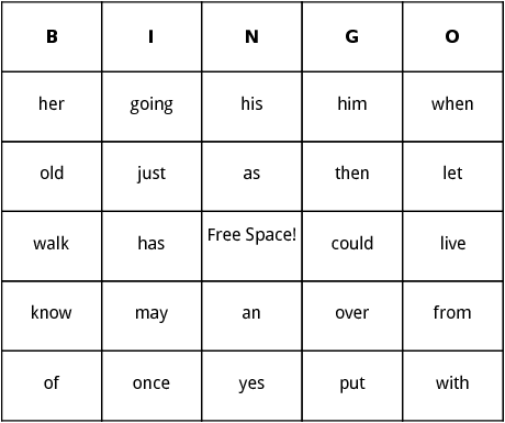 Bingo Card Template in Word