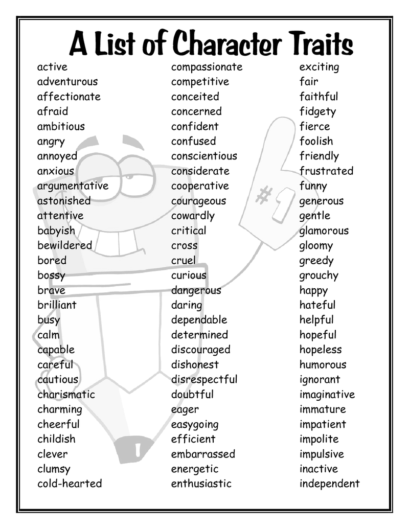 Character Trait Word List