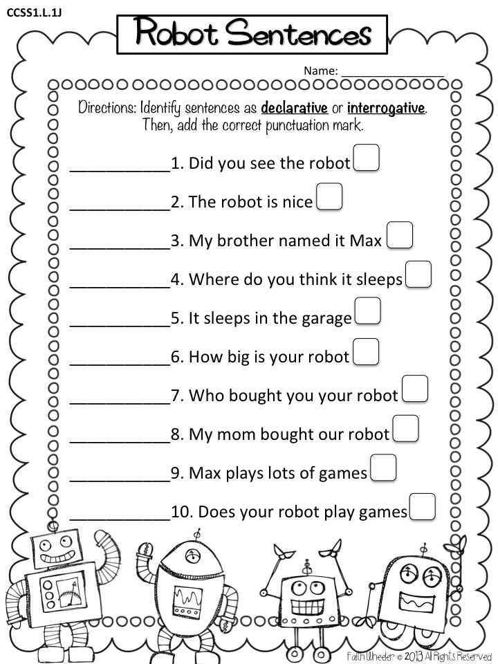 Declarative Sentence Worksheets First Grade