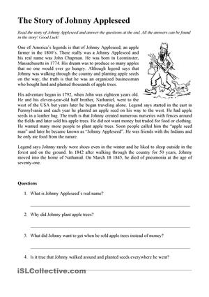 Free Johnny Appleseed Worksheets