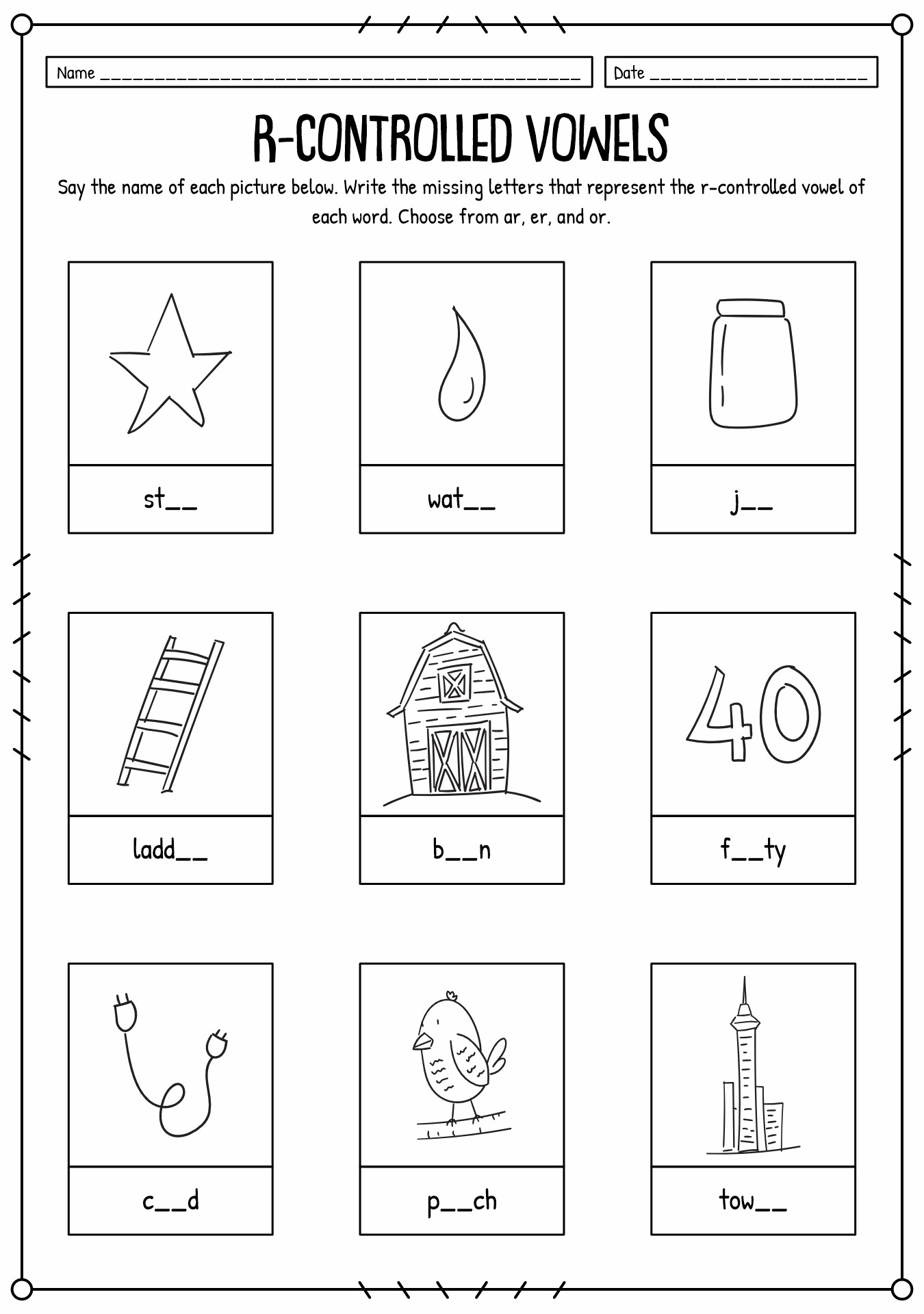 Free Printable R Controlled Phonics Worksheets