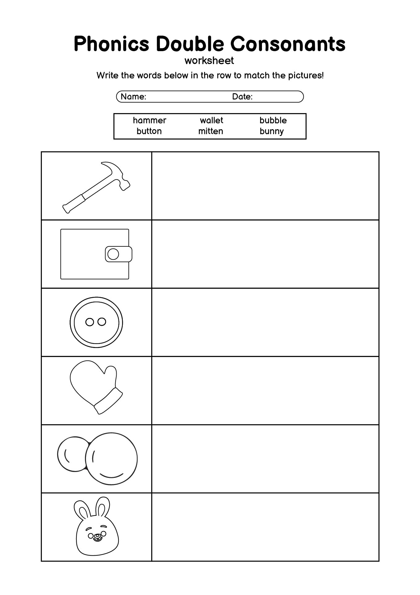 Phonics Double Consonants Worksheets