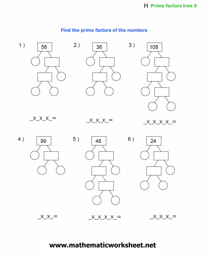 Prime Number Trees Worksheets
