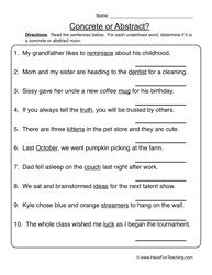 Abstract Concrete Nouns Worksheet