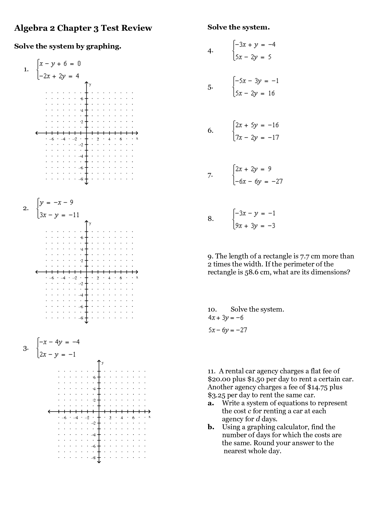 Algebra 2 Chapter 3 Test Answers