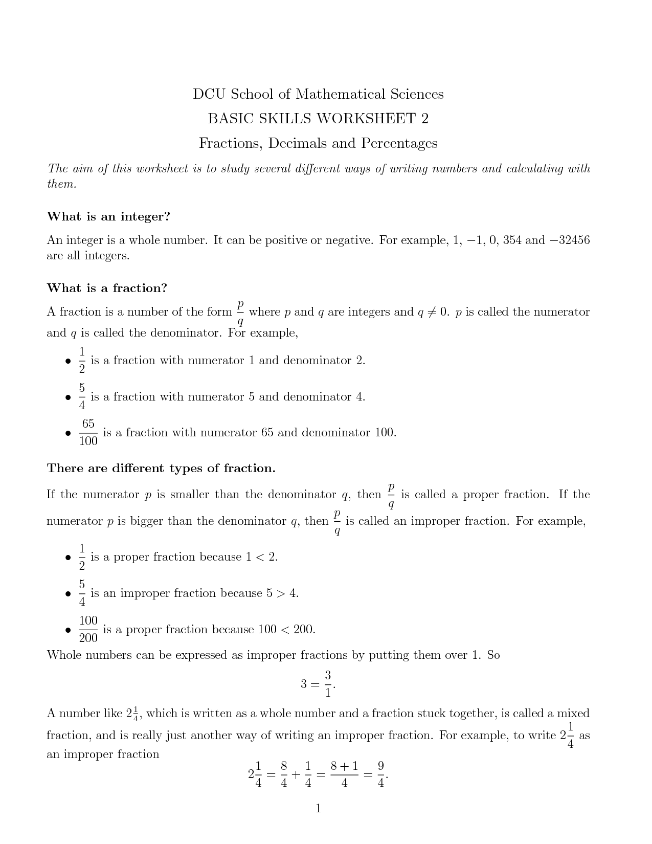 Basic Skills Fractions Worksheets