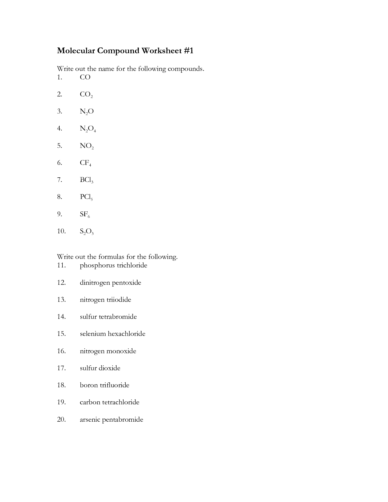 12 Naming Molecular Compounds Worksheet Answers Worksheeto