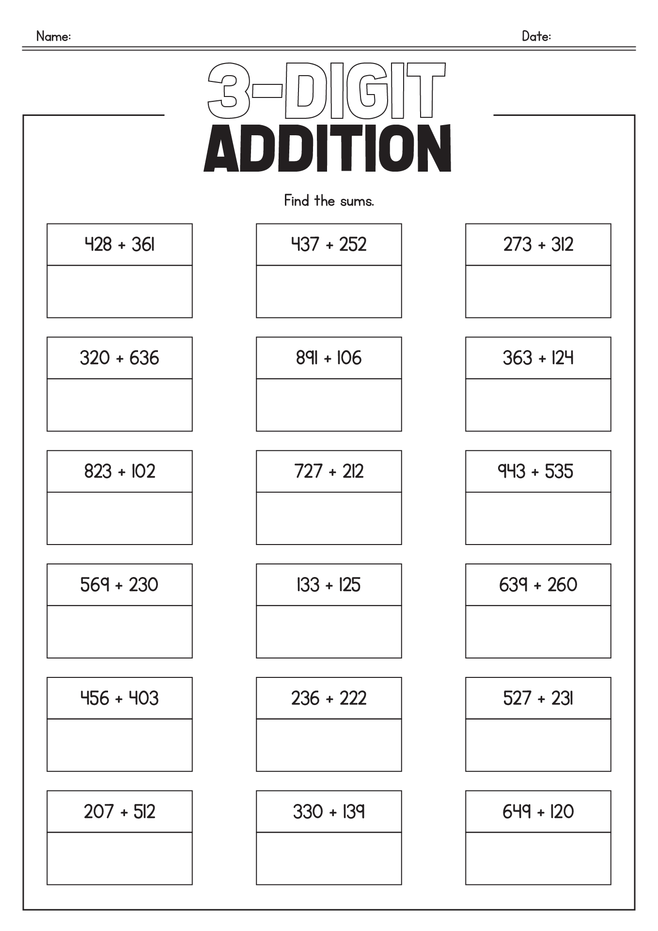 3-Digit Addition without Regrouping