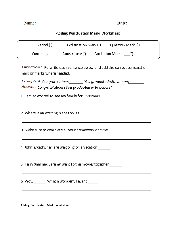 6th Grade Punctuation Worksheets