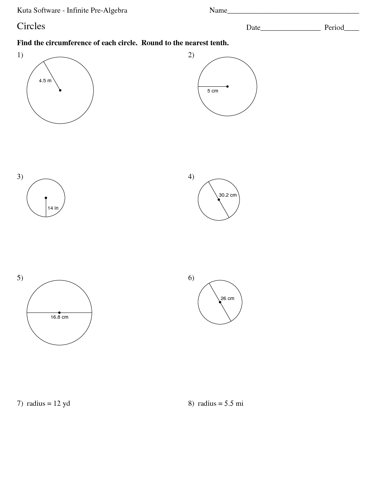 Area Circumference Circle Worksheet