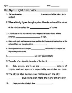 Bill Nye Light and Color Worksheet