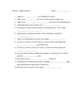 Bill Nye Light Optics Worksheet