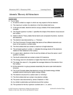 Chemistry Theory and Atomic Structure Worksheet