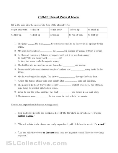 Idioms and Phrasal Verbs Worksheets