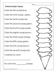 Ordinal Numbers Worksheet