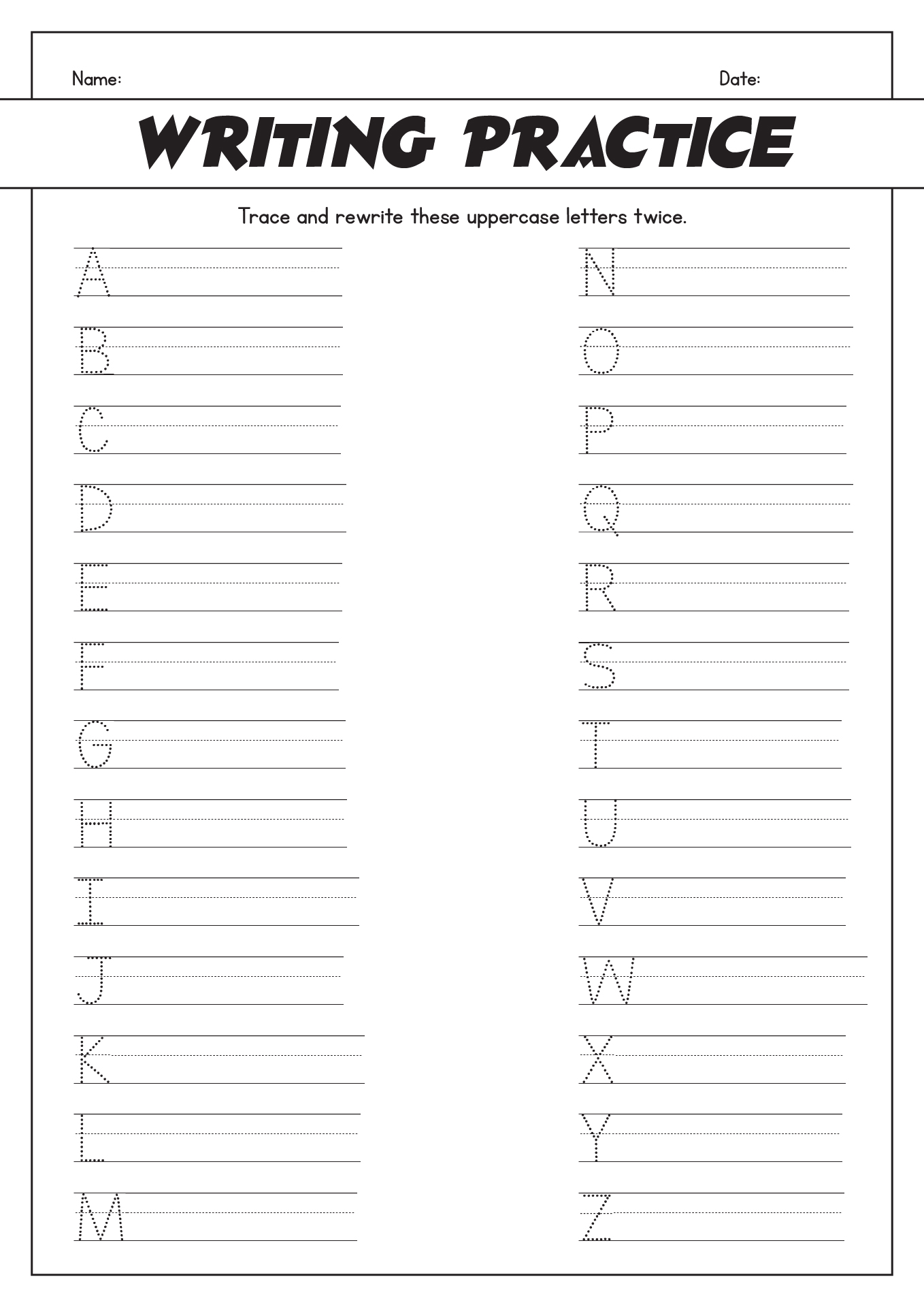 Practice Writing Uppercase Letters Worksheets