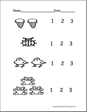 Pre-K Counting Worksheets 1 2 3