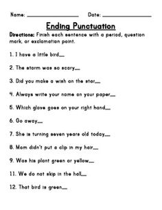 Punctuation Worksheets Grade 1