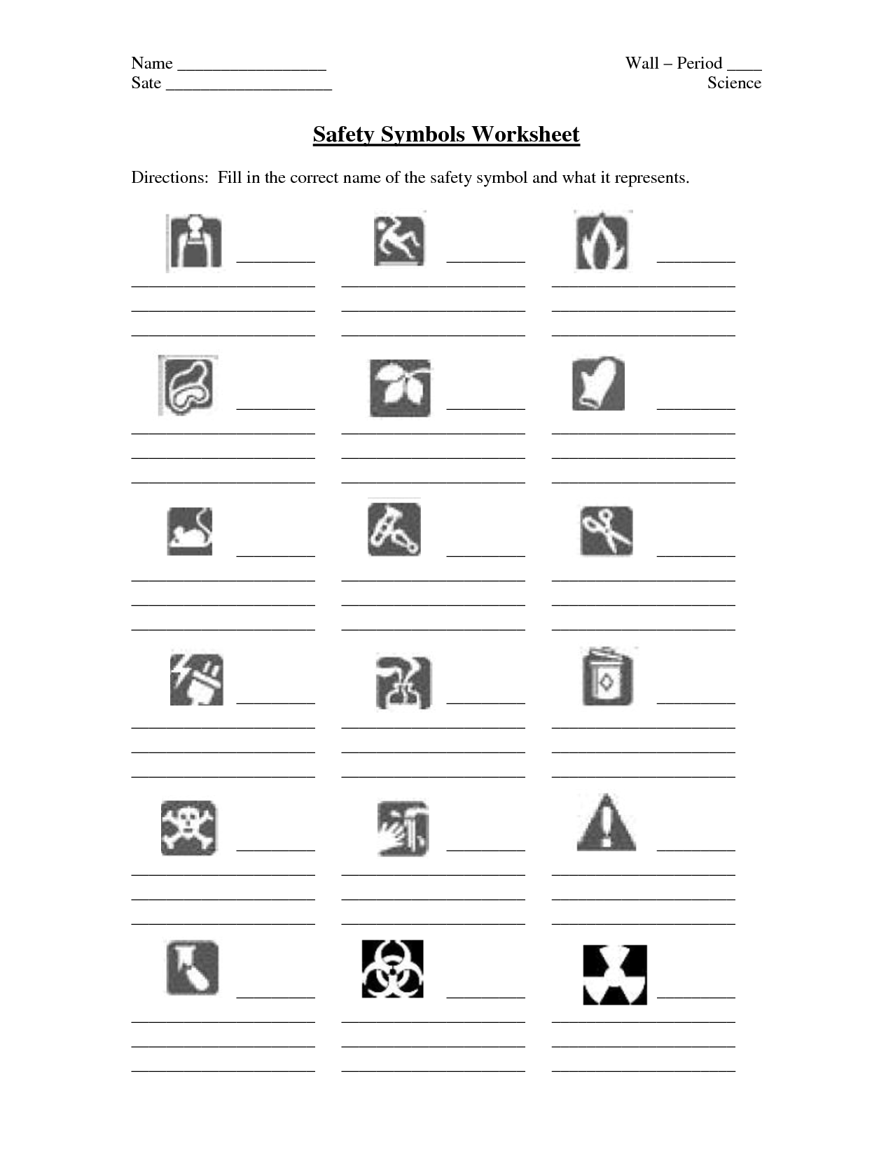 Science Lab Safety Symbols Worksheets