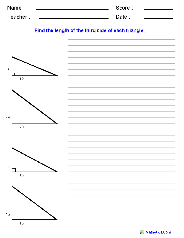 Simple Pythagorean Theorem Worksheets