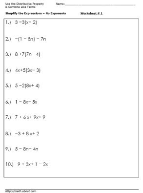 Simplifying Expressions Worksheets 7th Grade