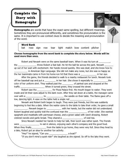 1st Grade Homograph Worksheets