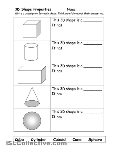 3-Dimensional Shapes Worksheets