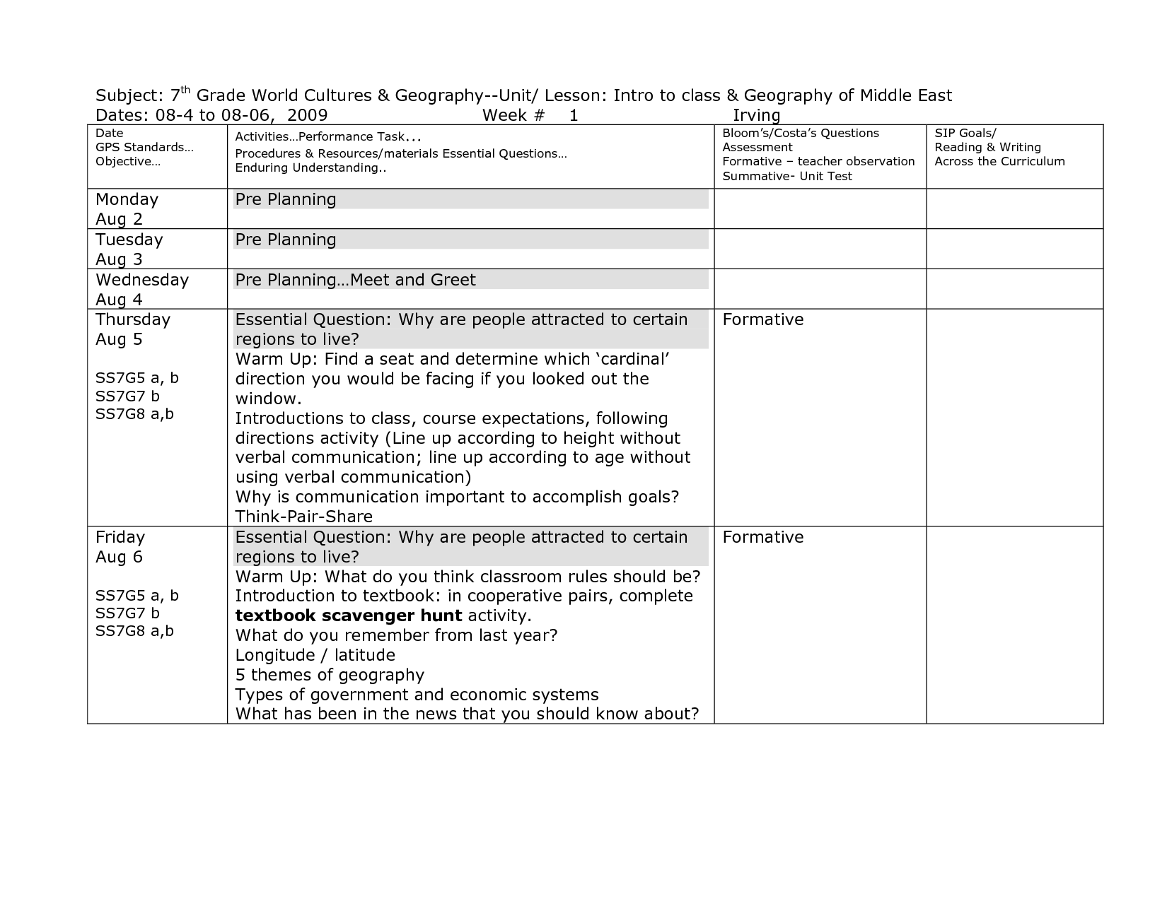 7th Grade Geography Lesson Plan