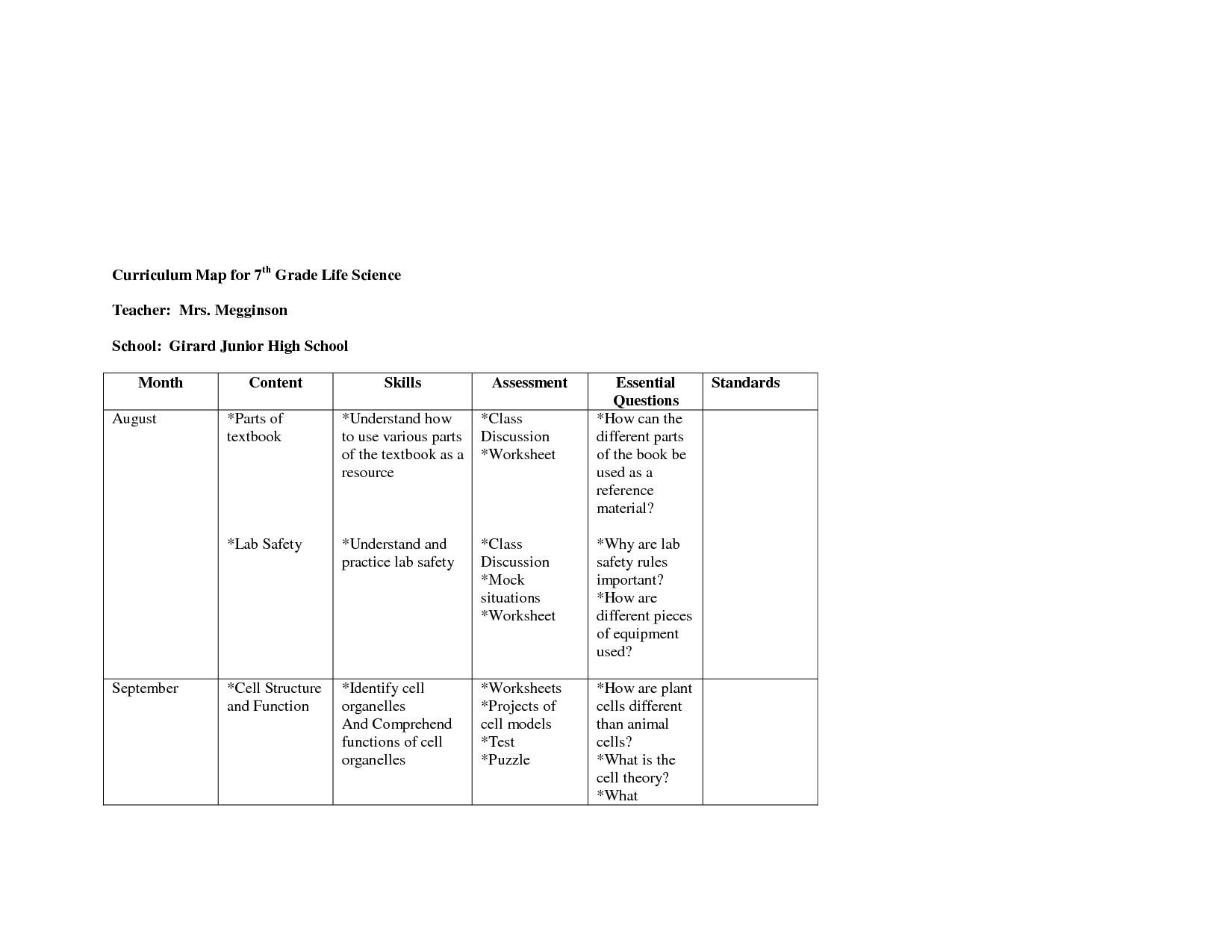 7th Grade Life Science Cells Worksheet